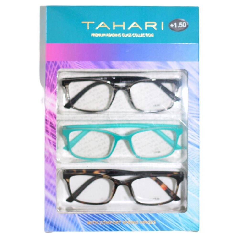 Tahari +1.50 Premium Reading Glass Collection Brown,Blue,Black Set of 3 NWB